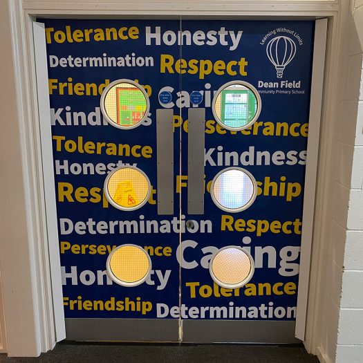 School signage door wrap